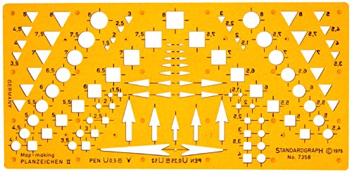 Katasterschablone Planzeichnen Architekt Schablone Zeichenschablone - Innenarchitektur Technisches Zeichnen kleines Dreieck Kreis Quadrat Symbole von Standardgraph