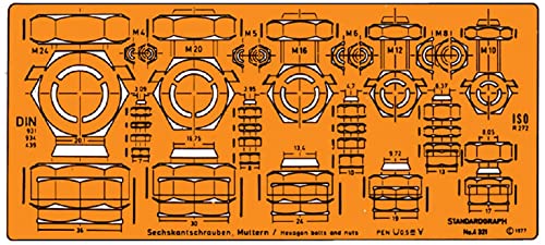 Standardgraph ST4321 - Schablone für Sechskantschrauben und Muttern M4-M24 von Standardgraph