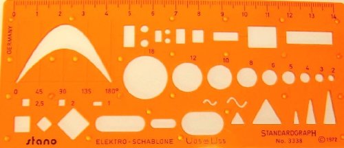 Stano-Elektro-Schablone, 150mm lang, 65mm hoch, orange-transparent von Standardgraph