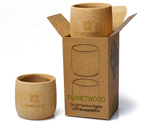 Standart PLANETWOOD Bambus Becher 2er Set je 100ml, Zahnputzbecher/Wasser-Becher/Tee-Becher, Erwachsenden, 100% aus umweltfreundlichem Bambus von Standart