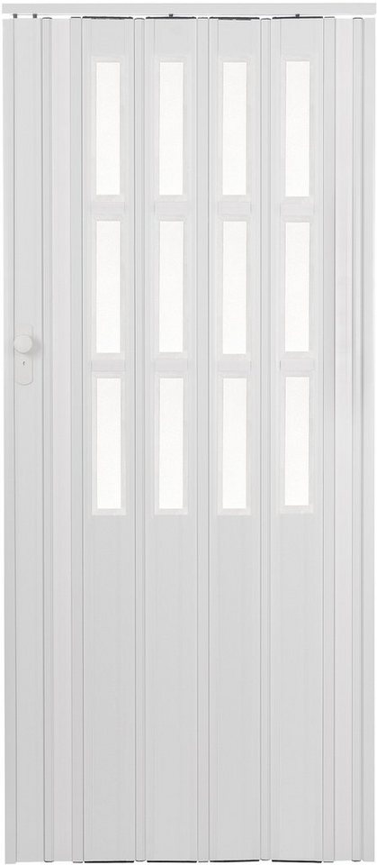 Standom Falttür Schiebetür Tür weiß mit Fenster Schloss H. 203 cm Türbreite bis 100 cm (1 Packung, 1-St., 1 Set), teils vormontiert von Standom
