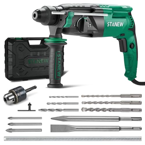 STANEW Bohrhammer 950 W kabelgebundener SDS-Plus mit 16 Zubehörteilen, 0–1150 U/min/5100 BPM Schlagbohrmaschine mit 4 Funktionen und Sicherheitskupplung, variable Geschwindigkeit, Beton, Stahl, Holz STANEW Bohrhammer 950 W kabelgebundener SDS-Plus mit 16 Zubehörteilen, 0–1150 U/min/5100 BPM Schlagbohrmaschine mit 4 Funktionen und Sicherheitskupplung, variable Geschwindigkeit, Beton, Stahl, Holz von Stanew