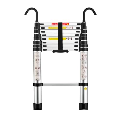 STANEW Teleskopleiter Aluminium 2,6m,Rutschfester Klappleiter Stehleiter Mehrzweckleiter, Abnehmbare Armlehne, Ausziehbare Leiter, Multifunktional Ladder, Maximale Belastbarkeit 150 kg von Stanew