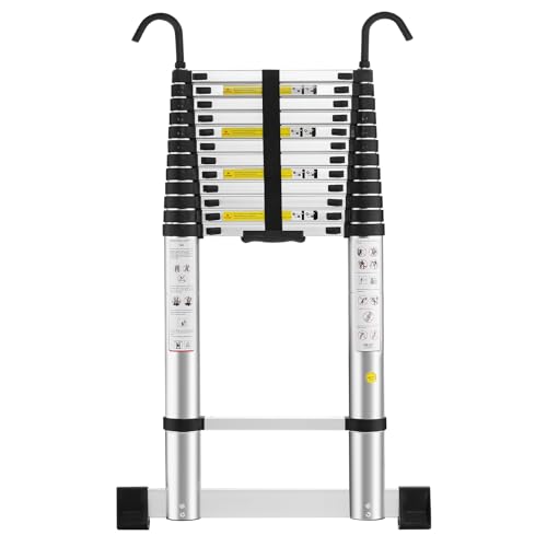 STANEW Teleskopleiter Aluminium 5 m, Rutschfester Klappleiter Stehleiter Mehrzweckleiter mit Stabilisator, Multifunktional Ladder, Maximale Belastbarkeit 150 kg von Stanew