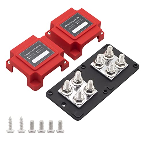 STANEW Bus Rail Box 400A Heavy Duty Power Distribution Block with 8 x M10 (3/8 Inch) Distribution Block 48V DC Red BusBar Box for Car Ship Boat RV von Stanew