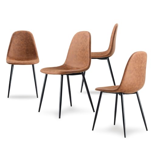 Stanew 4er Esszimmerstühle, Esszimmerstuhl Küchenstuhl aus PU-Leder, Wohnzimmerstuhl, Stuhl mit ergonomischer Rückenlehne, gepolsterter Sitzfläche, Metallbeinen,Braun von Stanew