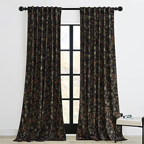 StangH Schwarze Samtvorhänge, mit Schlaufen auf der Rückseite, Vintage-Blumendesign, wärmeisoliert, Raumverdunkelung, Fenstervorhänge für Schlafzimmer, Wohnzimmer, Esszimmer, Schwarz, 132 x 213,4 cm, von StangH