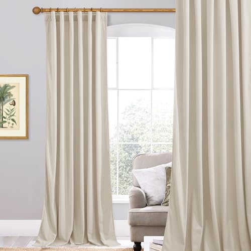 StangH Beige Vorhänge 243,8 cm lang für Wohnzimmer, weicher Samt, Raumverdunkelung, Privatsphäre, elegante Heimdekoration für Schiebetür, Schlafzimmer, B 132 x L 244 cm, 1 Vorhang von StangH