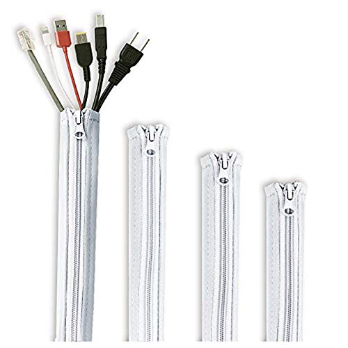 StangH Kabel-Management-Hülle, weiß – Kabel-Organizer-System, flexible Drahtversteckhülle mit Reißverschluss, vermeidet Kabelsalat für PC, Büro, Computer, Heimkino, 48,8 cm, grauweiß, 4 Stück von StangH