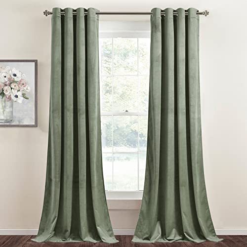StangH Salbeigrüne Vorhänge aus Samt – Ösen, Wohnzimmervorhänge, 244 cm lang, Raumverdunkelung, Privatsphäre, Fenstervorhänge für Schiebetür/Schlafzimmer, B 132 x L 244 cm, 2 Paneele von StangH
