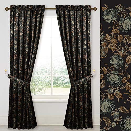 StangH Schwarze Samtvorhänge, 213,4 cm lang, bedrucktes Blumenmuster, Heimdekoration, luxuriös, wärmeisoliert, Verdunkelung, Fensterbehandlungsset für Wohnzimmer, 132,1 x 213,4 cm, 2 Paneele von StangH