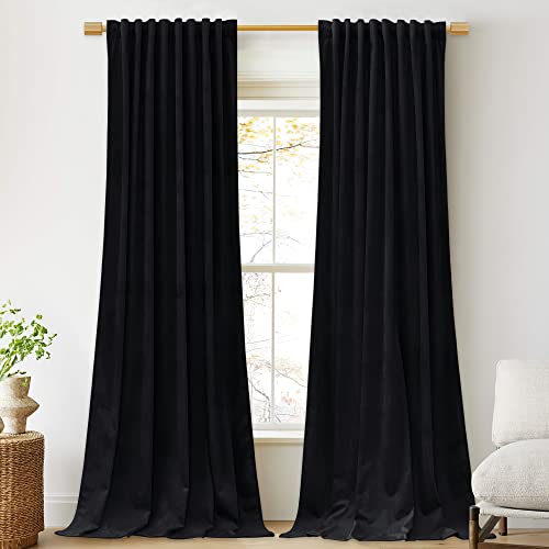 StangH Schwarze Samtvorhänge, 274.3 cm lang, für Schiebetür, Rückseite, verdunkelnd, wärmeisoliert, Schlafzimmer, Fenstervorhänge, B 52xL 108, 2 Paneele von StangH