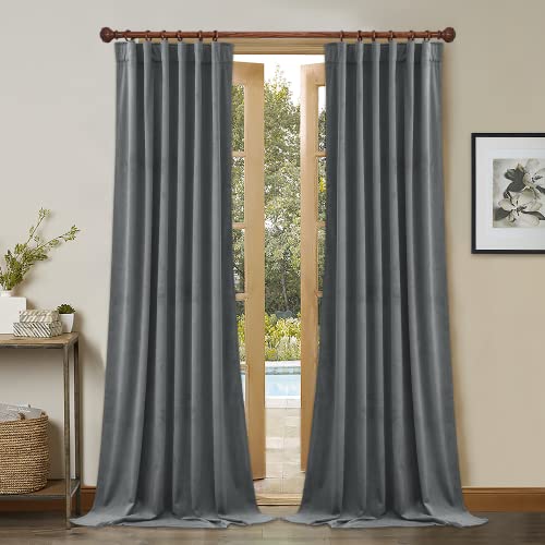 StangH Vorhänge Samt Silber Grau – Schlafzimmer Fenster Vorhänge 243,8 cm lang Super Weich Dicke Raum Verdunklung Vorhang Vorhänge für Wohnzimmer Küche Hellgrau W52 x L96 2 Paneele von StangH