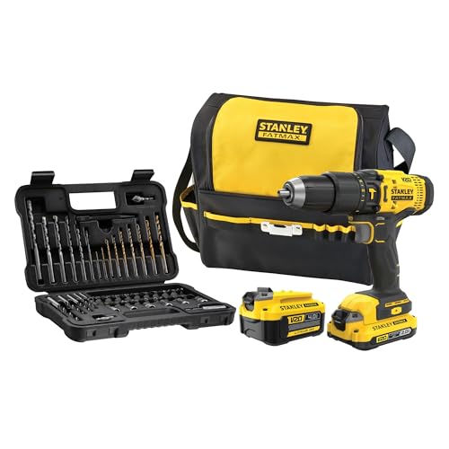 Stanley FatMax V20 Akku-Schlagbohrschrauber SFMCD711DMA (18V, max. Drehmoment 50 Nm, 2-Gang Planetengetriebe, LED-Licht, inkl. 50-tlg. Zubehörset, 1x Akku 2.0 Ah, 1x Akku 4.0 Ah & Werkzeugtasche) von Stanley - FatMax