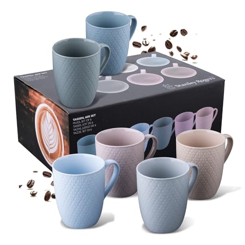 Stanley Rogers 6-teiliges Tassen-Set – Kaffeetassen in modernem Rautendesign – Hochwertiges New Bone Material in Pastelltönen – Perfekt für Heißgetränke wie Kaffee, Tee oder Kakao – 340 ml Volumen von Stanley Rogers