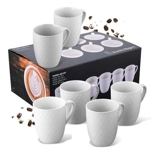 Stanley Rogers 6-teiliges Tassen-Set – Kaffeetassen in modernem Rautendesign – Hochwertiges New Bone Material in Weiß – Perfekt für Heißgetränke wie Kaffee, Tee oder Kakao – 340 ml Volumen von Stanley Rogers