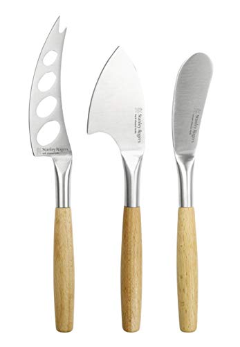 Stanley Rogers Käsemesser-Set, hochwertige Käseschneider ideal für Hart-, Weich- & Frischkäse, geschlitztes Messer mit Edelstahlklinge, langlebiges Käsebeil (Farbe: Silber/Braun), Menge: 1 x 3er Set von Stanley Rogers