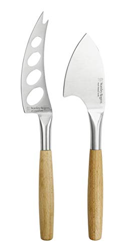 Stanley Rogers Käsemesser-Set, hochwertige Käseschneider ideal für Weichekäse und Hartkäse, geschlitztes Messer mit Edelstahlklinge, langlebiges Käsebeil (Farbe: Silber/Braun), Menge: 1 x 2er Set von Stanley Rogers