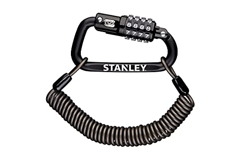 STANLEY 4 Digit Carabiner Kabelschloss 1800mm, Schwarz, S744-030, Zahlenschloss, Kinderwagenschloss, Helm-Schloss, Taschen-Schloss von Stanley