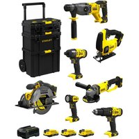 Stanley - FatMax Kit SVK700 (SFMCH900 + SFMCG400 + SFMCD711 + SFMCF800 + SFMCS500 + SFMCS600 + SFMCL020 +3x2,0Ah+Ladegerät +Caddy) von Stanley