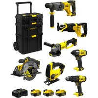 Stanley - FatMax Kit SVK703 (SFMCH900 + SFMCG400 + SFMCD711 + SFMCF800 + SFMCS500 + SFMCS600 + SFMCS300 +3x4,0Ah+Ladegerät +Caddy) von Stanley