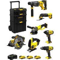 Stanley - FatMax Kit SVK708 (SFMCH900 + SFMCG400 + SFMCD711 + SFMCF800 + SFMCS500 + SFMCS600 + SFMCE500 +3x2,0Ah+Ladegerät +Caddy) von Stanley