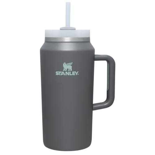 STANLEY Quencher H2.0 FlowState Vakuumisolierter Becher aus Edelstahl mit Deckel und Strohhalm für Wasser, Eistee oder Kaffee, Anthrazit, 1,8 l von Stanley