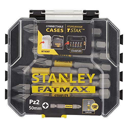 Stanley FatMax 10-tlg. Torsion Bit-Set STA88572 (in kleiner, handlichen Schüttelbox, mit 10x Pozidriv Bits (PZ2), kompatibel mit dem Pro-Stack Aufbewahrungssystem) von Stanley - FatMax