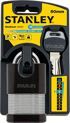 STANLEY Security 24/7 Shrouded Laminated Vorhangschloss 50mm mit Standard-Bügel,2 Schlüssel,S742-004, Schloss, Bügelschloss von Stanley