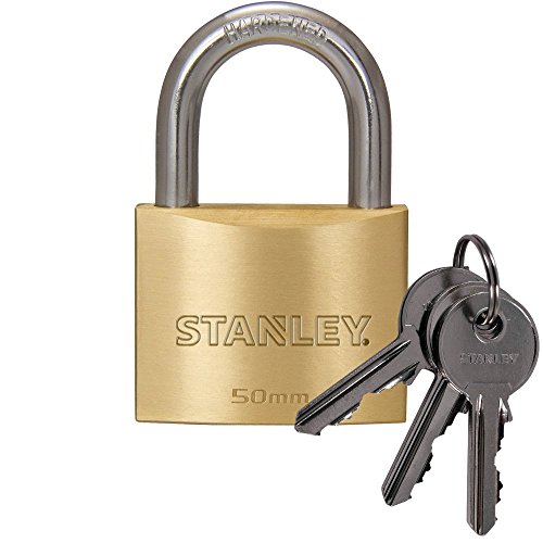 STANLEY Solid Brass Vorhangschloss 50 mm mit Standard-Bügel, 3 Schlüssel, S742-032, Schloss, Bügelschloss von Stanley