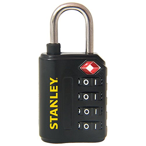 STANLEY TSA zugelassenes Zahlenschloss 30mm Schwarz, 4-stellig, S742-057, Reiseschloss, Gepäckschloss, Vorhangschloss, für Rucksäcke, Taschen, Koffer, Reisetaschen, Sporttaschen, Kamerataschen von Stanley