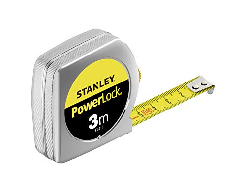 Stanley Bandmass Powerlock (3 m Länge, 12,7 mm Bandmassbreite, verchromtes Metallgehäuse, Gürtelclip) 0-33-218 von Stanley