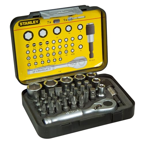 Stanley 1/4" Bit-Satz 1-13-906 (25mm, 39-teilig Set mit Mini-Umschaltknarre und Steckschlüsseln) von Stanley