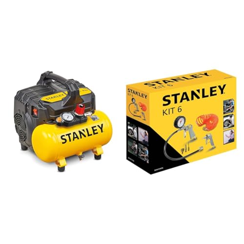 Stanley 100/8/6 Silent Air Compressor DST 100/8/6SI, 750 W, 230 V, Giallo & Zubehör für Luftkompressoren, Airtoolkit 6 Stück, 9045717STN Stanley 100/8/6 Silent Air Compressor DST 100/8/6SI, 750 W, 230 V, Giallo & Zubehör für Luftkompressoren, Airtoolkit 6 Stück, 9045717STN von Stanley