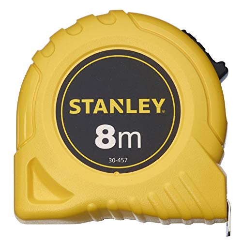 Stanley Bandmaß Basic, 0-30-457 (8m Länge, Maßband mit robusten Kunststoff-Gehäuse, 25mm breit, Endhaken zweifach vernietet, mit Gürtelclip, Feststeller & automatischen Rücklauf) von Stanley