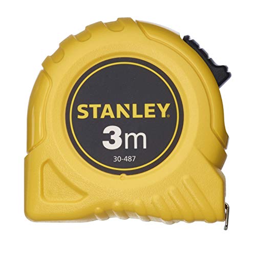 Stanley Bandmaß Basic, 0-30-487 (3m Länge, Maßband mit robusten Kunststoff-Gehäuse, 12,7mm breit, Endhaken zweifach vernietet, mit Gürtelclip, Feststeller & automatischen Rücklauf) von Stanley