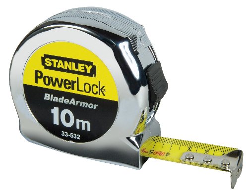 Stanley Bandmaß Micro Powerlock (10 m Länge, Feststeller, Rücklauf, Gürtelclip, verchromt, Mylar-Schutzschicht) 0-33-532 von Stanley