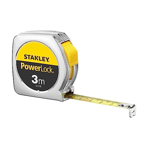 Stanley Bandmaß Powerlock 1-33-238 (3m, 12,7mm breit, robustes Kunststoffgehäuse, mit metrischer Skalierung, zweifache Vernietung, mit Gürtelclip, Feststeller & automatischer Rücklauf) von Stanley