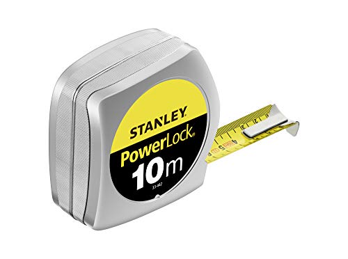 Stanley Powerlock Bandmaß (10 m, metrische Skalierung, Feststeller, automatischer Rücklauf, Gürtelclip) 0-33-442 von Stanley