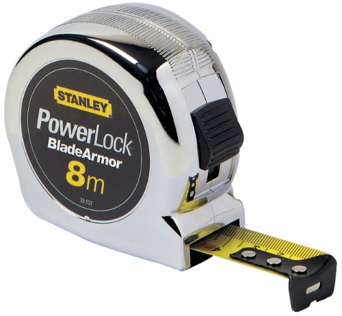 Stanley Bandmaß Micro Powerlock (8 m Länge, Feststeller, Rücklauf, Gürtelclip, verchromt, Mylar-Schutzschicht) 0-33-527 von Stanley