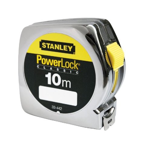 Stanley Bandmaß Powerlock (Kunststoffgehäuse, 10 m Länge, 25 mm Breite, metrische Skalierung, Gürtelclip) 1-33-442 von Stanley