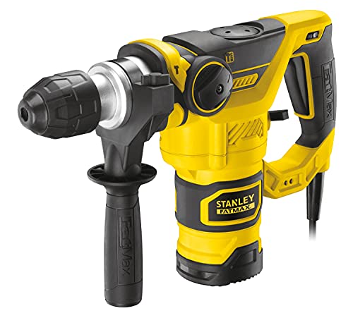 Stanley FatMax SDS-plus Bohrhammer FME1250K (1.250 Watt, 3,5 Joule, mit Pneumatik-Hammerwerk, mit Rechts-/Linkslauf, staubversiegelt, inkl. SDS-Adapter & Bohrfutter, 2x Bohrer, 1x Meisel, Koffer) von Stanley - FatMax