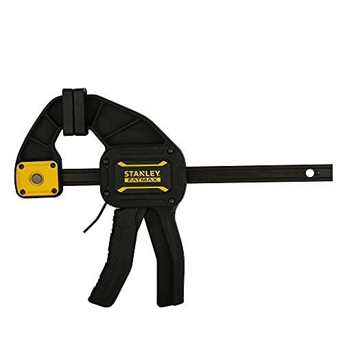 Stanley FatMax Einhandzwinge Lang FMHT0-83234 (345mm Schienen-Länge, 135kg Spannkraft, verwindungssteife I-Profil-Schiene, leichtes Umstellen von Spannen auf Spreizen, abnehmbare Schutzkappen) von Stanley