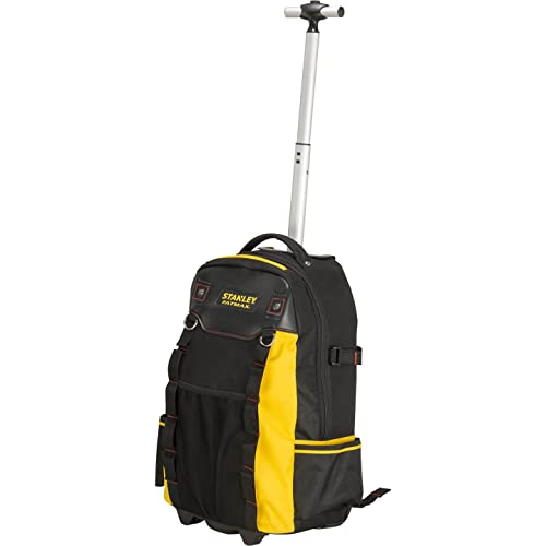 Stanley FatMax 1-79-215 Werkzeugrucksack, wasserdichter Kunststoffboden, atmungsaktive Polsterung, stabiler Teleskopgriff, robustes 600 Denier Nylon, 36 x 23 x 54 cm, Schwarz von Stanley - FatMax