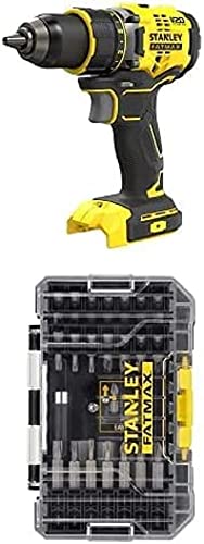 Stanley FatMax 18V 2-Gang Akku-Bohrschrauber SFMCD720B (2.0Ah, 80 Nm, bürstenloser Motor mit Vollmetallgetriebe, Lieferung ohne Akku & Ladegerät) + Stanley FatMax 40-tlg. Standard Set STA88560 von Stanley