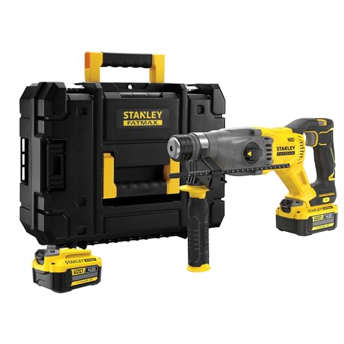 Stanley FatMax 18V SDS-plus Akku-Kombihammer SFMCH900M22 (4.0 Ah, 2.0 Joule Schlagenergie, bürstenloser Motor, Hammer-/Bohr-/Meißelfunktion, mit Bohrtiefenanschlag, inkl. 2 Akkus, Ladegerät & Koffer) von Stanley