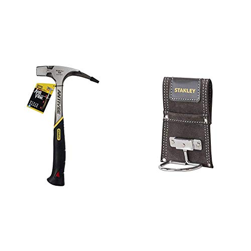 Stanley FatMax Antivibe Latthammer (600 g Kopfgewicht, 340 mm Länge, ergonomischer DynaGrip-Griff, vibrationsgedämpft) 1-51-937 & Hammerhalter aus Büffelleder mit Metallbogen von Stanley