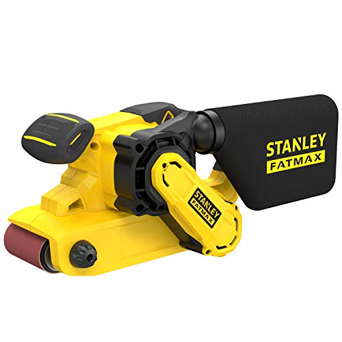 Stanley FatMax Bandschleifer FMEW204K (1.010 Watt, 75 x 533 mm Schleifband, Drehzahlvorwahl, werkzeugloser Schleifbandwechsel, integrierte Staubabsaugung, inkl. Schleifband und Koffer), Schwarz, Gelb von Stanley - FatMax