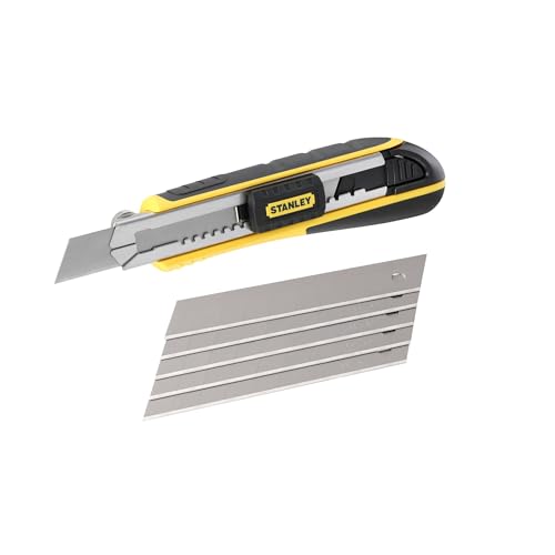 STANLEY FatMax Cuttermesser Profi Teppichmesser Stanley Messer mit Magazin (18mm Klingenbreite, 180mm Länge, Klingenführung aus rostfreiem Stahl, mit Klingenbrecher, inkl. 6 Abbrechklingen) 0-10-481 von STANLEY