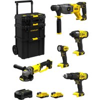 Stanley - FatMax Kit SVK500 (SFMCH900 + SFMCG400 + SFMCD711 + SFMCF800 + SFMCL020 + 2 x 2,0 Ah + Ladegerät + Caddy 3in1) von Stanley